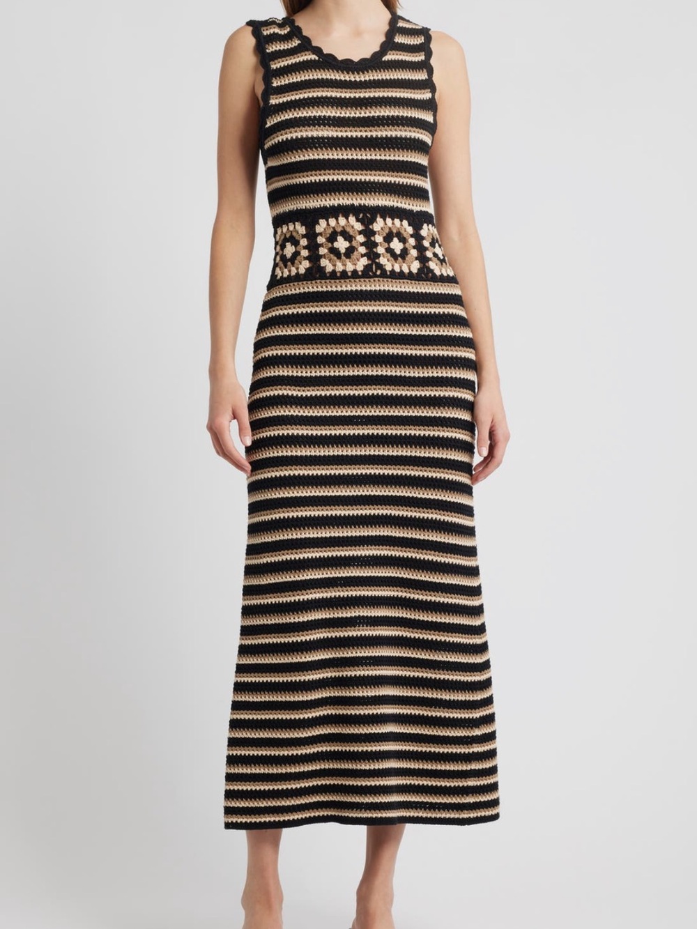 Rails coco Black and Beige Striped Midi Dress